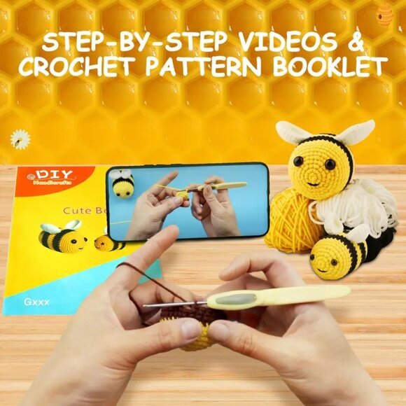 Cute Bee Crochet Kit With Step By Step Video Instruction - Picture 3 of 5